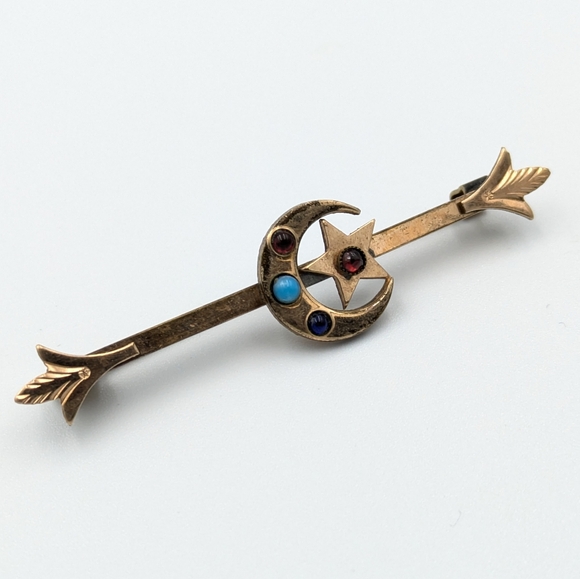 Antique Victorian gold filled crescent moon and star bar brooch pin - Picture 6 of 7